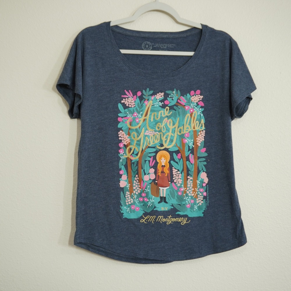 Out of Print Anne of Green Gables Graphic T-Shirt Navy Blue Bookish Tee Small